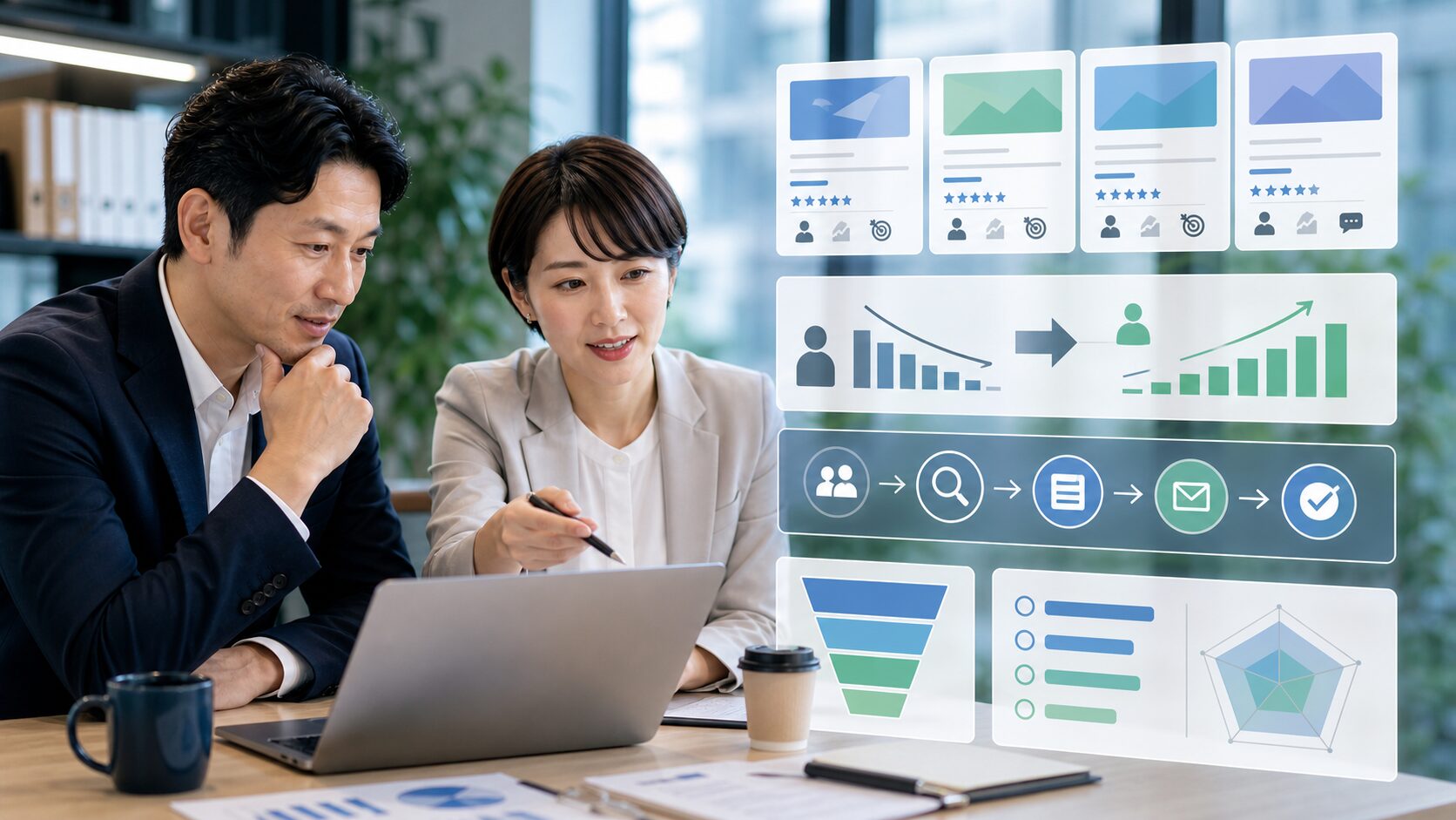 BtoBネット集客の成功事例を比較して読み解くイメージ