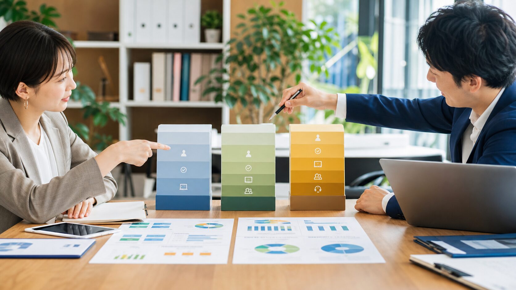 商品構成と付加価値を見直して顧客単価を高める会議のイメージ