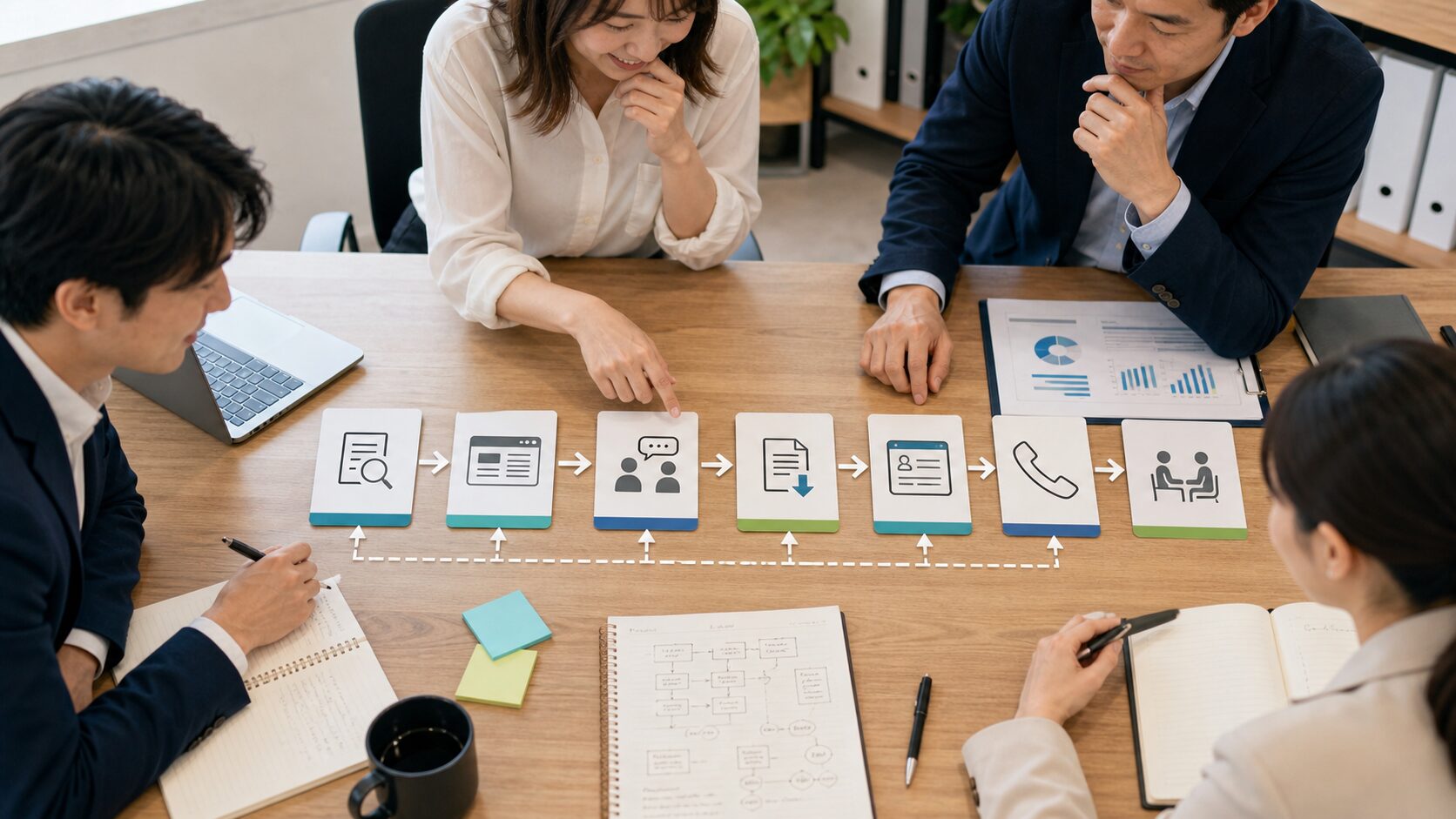 法人問い合わせまでの導線をチームで設計するイメージ