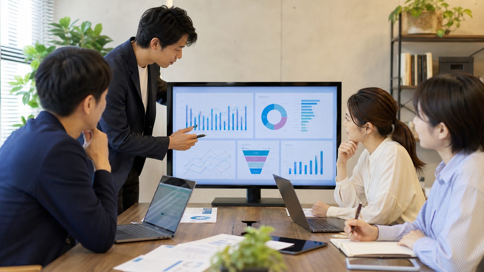 営業データを見ながら次の行動を決めるイメージ