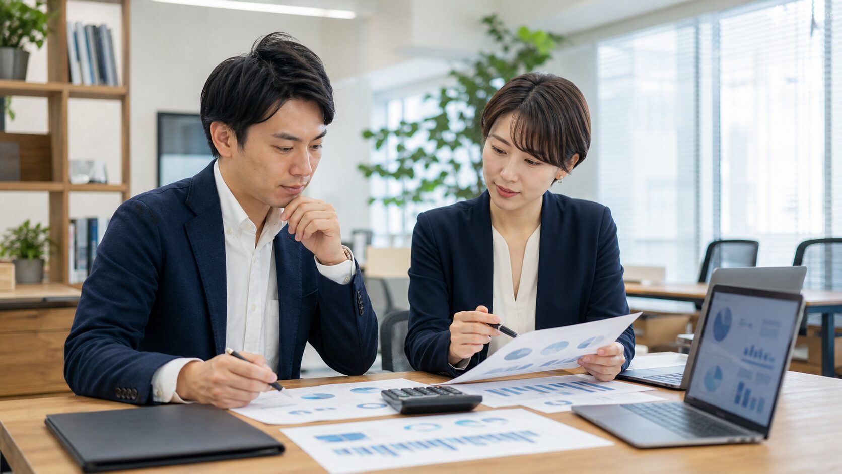 Webマーケティング外注の費用構造を確認する中小企業の担当者と専門家