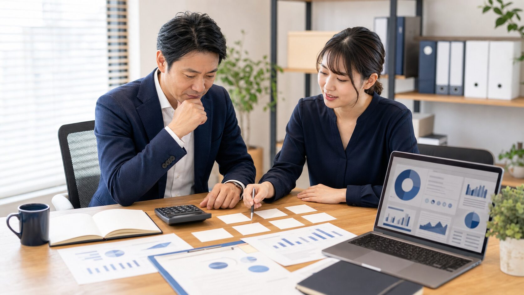 SEOコンサルティングの費用内訳と作業範囲を確認する中小企業の経営者と専門家