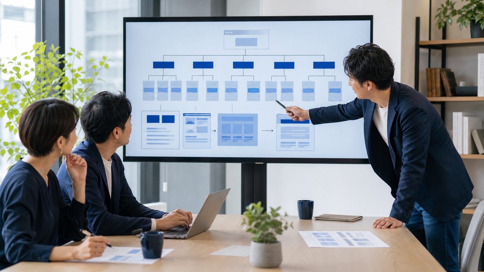 BtoBホームページのページ構成と問い合わせ導線を検討するチームのイメージ