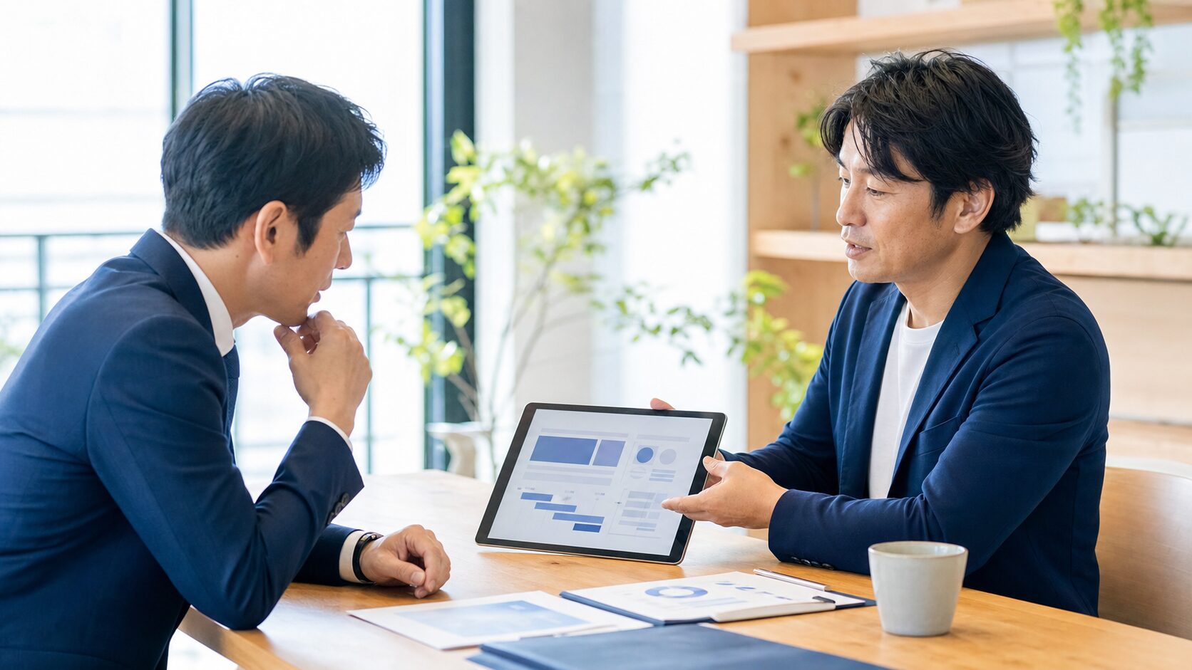 BtoBのWeb制作会社との初回面談で提案内容と営業導線を確認するビジネスシーン