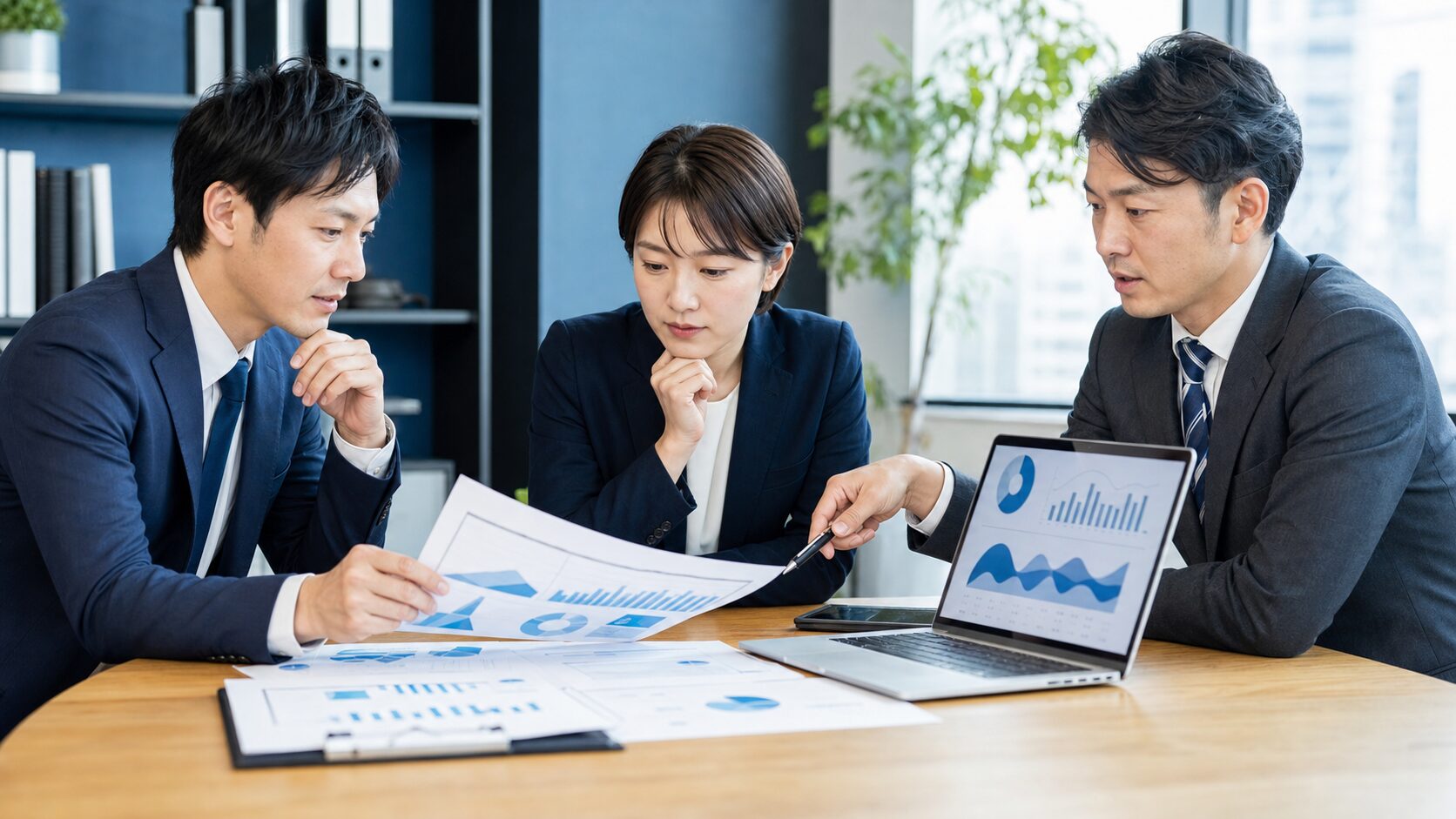 成果報酬型SEOの契約条件と検索順位の意味を検討する中小企業の担当者のイメージ
